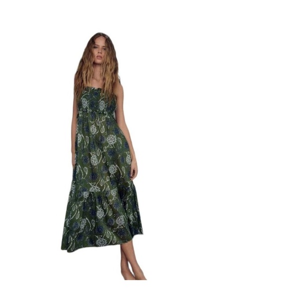 ZARA PRINTED MIDI DRESS GREEN SIZE S | 6895/057 - Picture 2 of 6